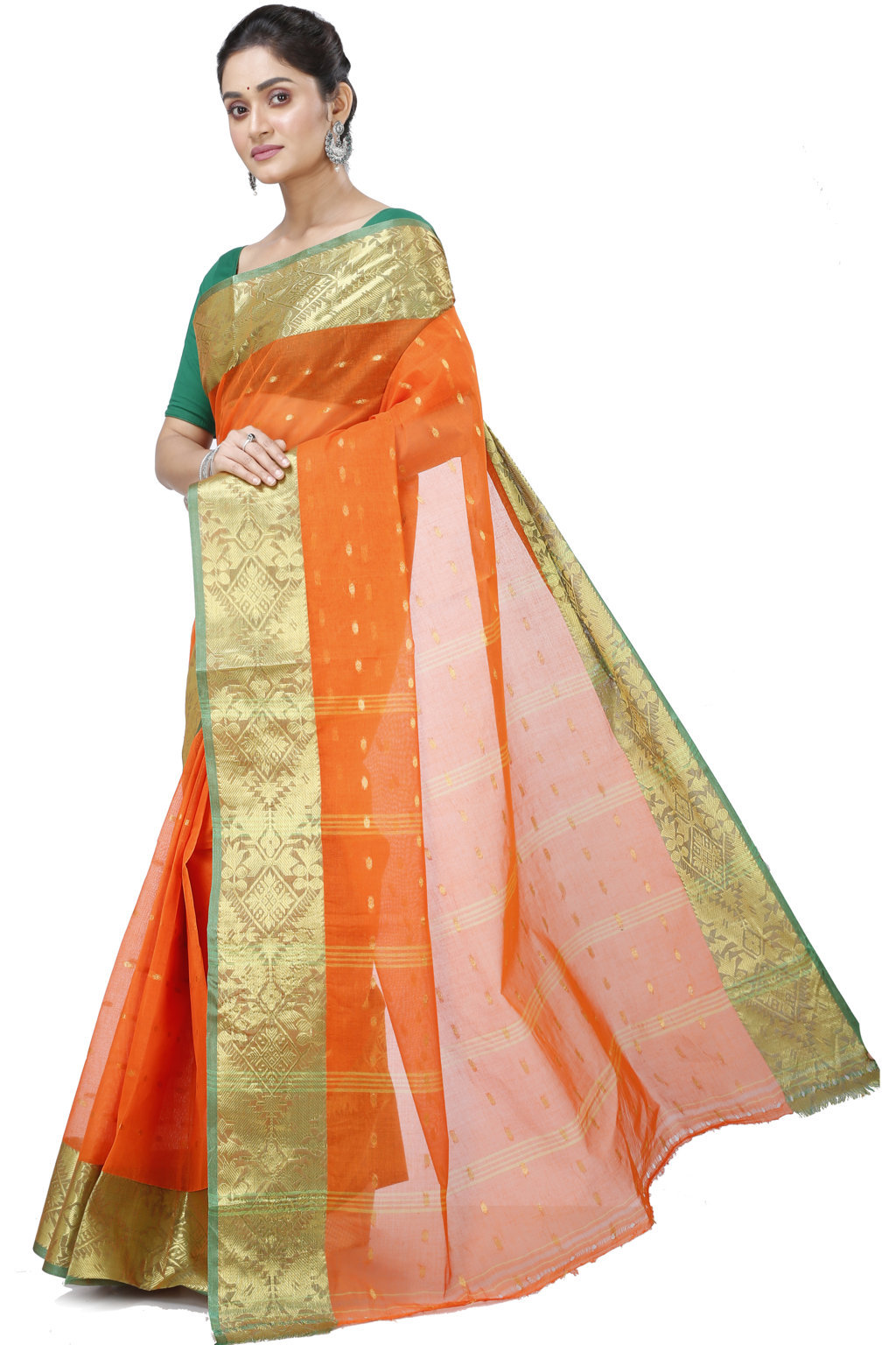 Orange Pure Cotton Gopa Tant Saree (925)